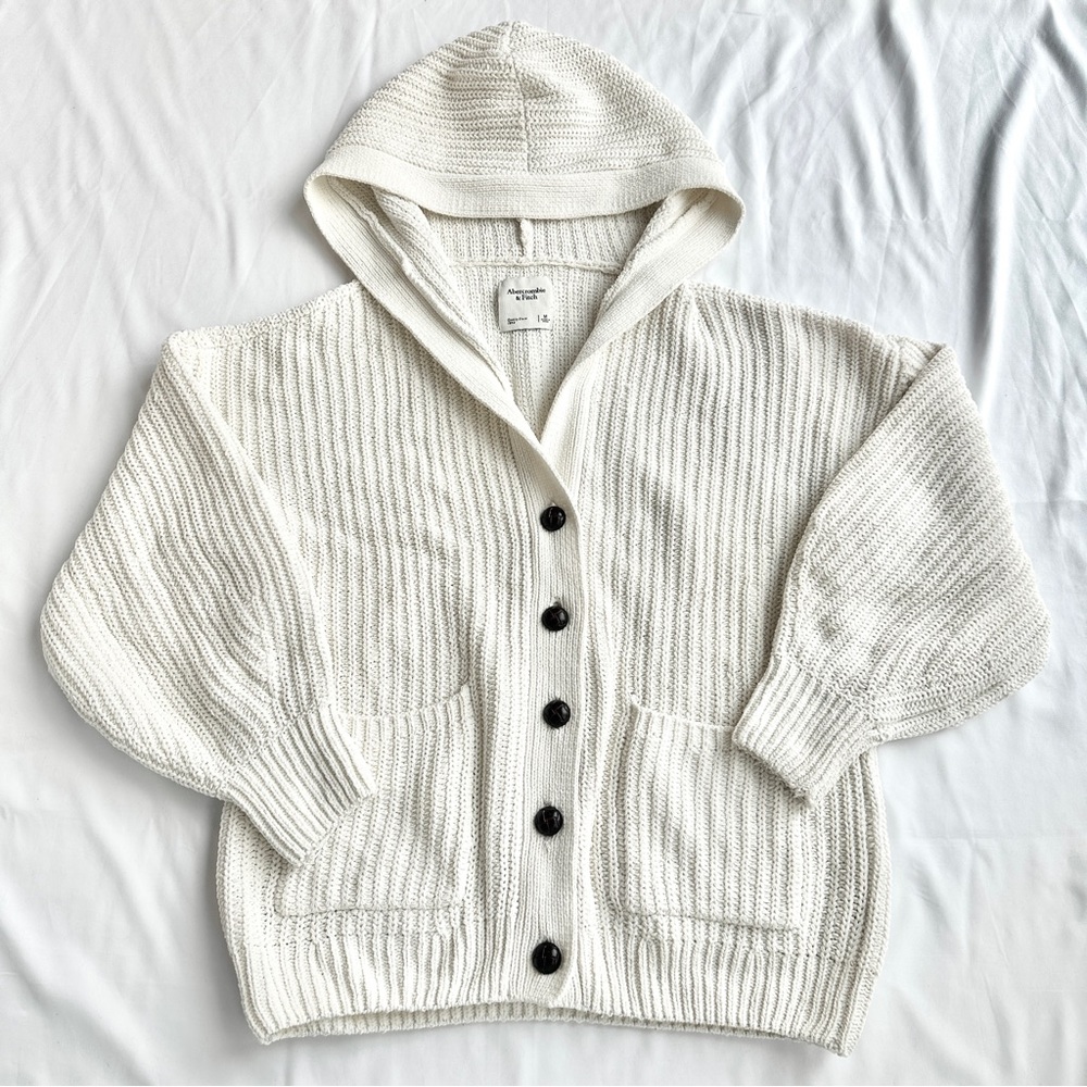 Abercrombie & Fitch Cream Hooded Button-Up Cardigan